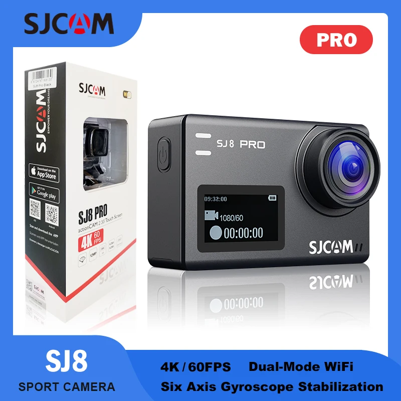 SJCAM SJ8 Pro 4K 울트라 액션 수중 카메라 8배 줌 HD 방수 캠 더블 스크린 안정화 기능 1300mAh 대용량 배터리