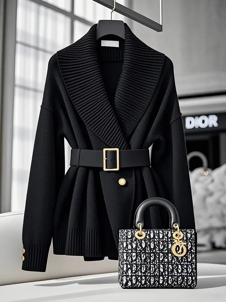 [oein] 2024 Socialite Xiaoxiangfeng High-end Jacket Knitted Women's Temperament Concealed Flesh Hepburn Winter Sweater