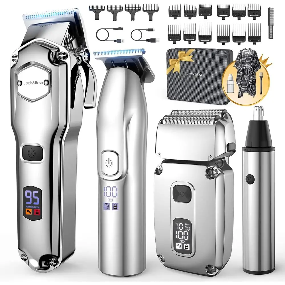 

4-in-1 Professional Hair Trimmer with LED Display for Men, Nose & Body Grooming