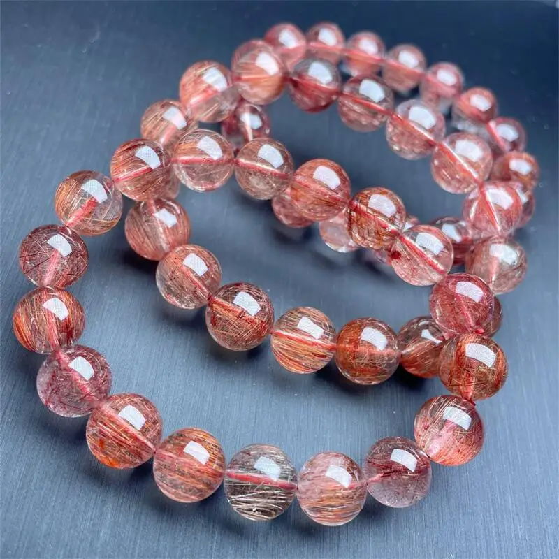 Natural Red Rutilated Quartz Bracelet Jewelry For Woman Man Healing Wealth Beads Crystal Holiday Gift 1pcs