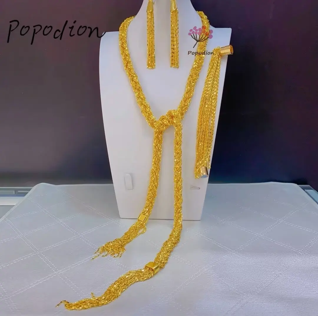 

New American 24K Gold Plated Necklace Earrings Bracelets High end Wedding Party Jewelry Set as a Gift for Women YY10812