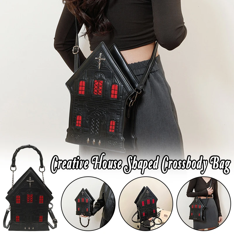 

3D House Design Women's Crossbody Bag - Personalized Rivet Detail Fashion Shoulder Purse Daily Outdoor Carrying