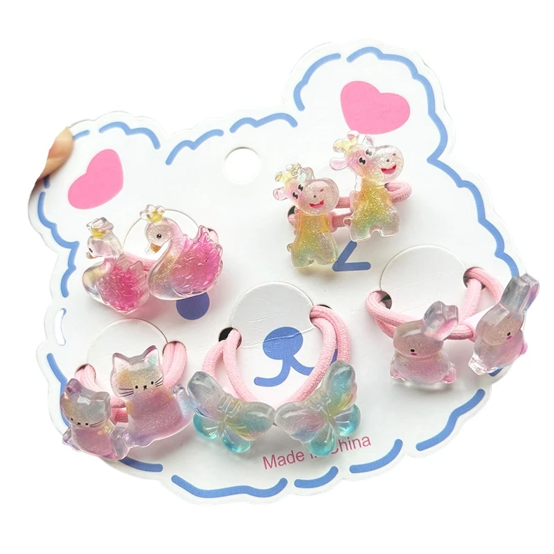 

2PCS New Cartoon Lovely Rabbit Swan Girls Elastic Hair Bands Princess Hair Accessories Children Hair Ties Baby Headwear