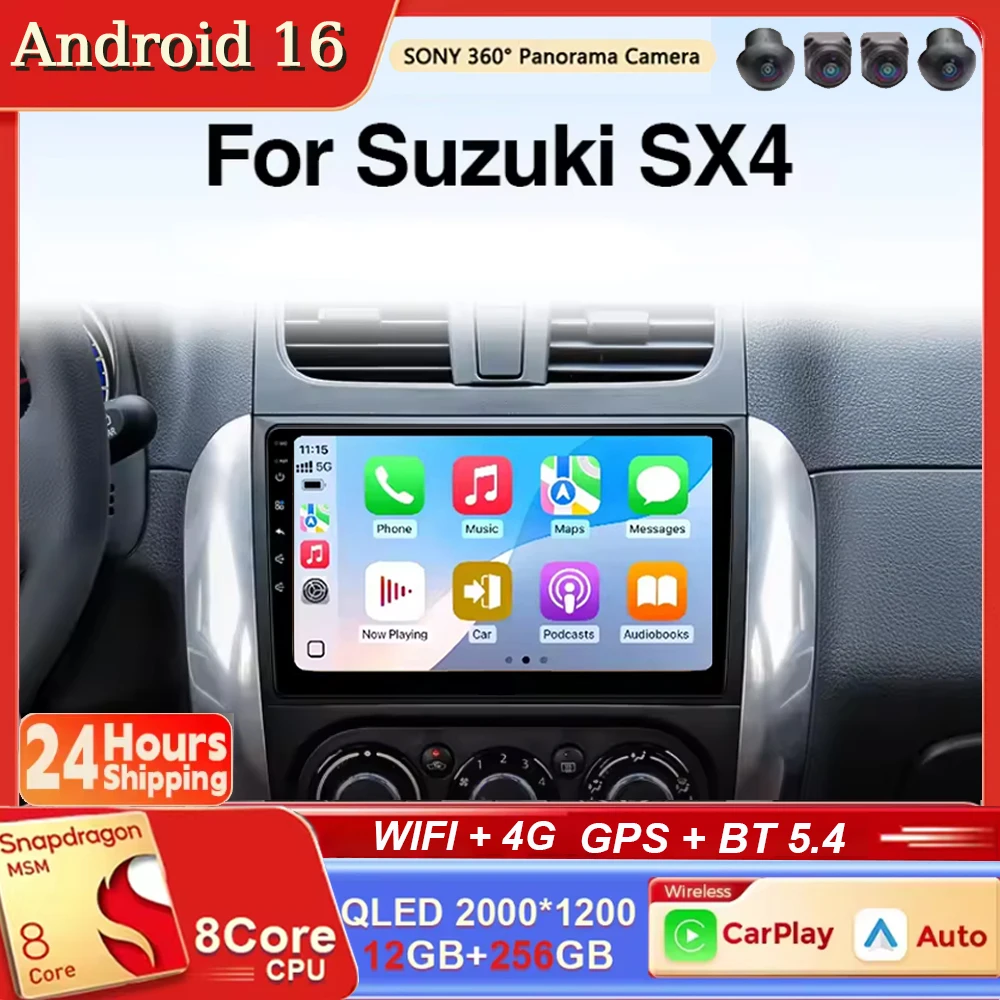 For Suzuki SX4 2006-2013 Android 16 Carplay Car Radio Multimedia Video Player Navigation GPS Head Unit WIFI RDS 4G BT