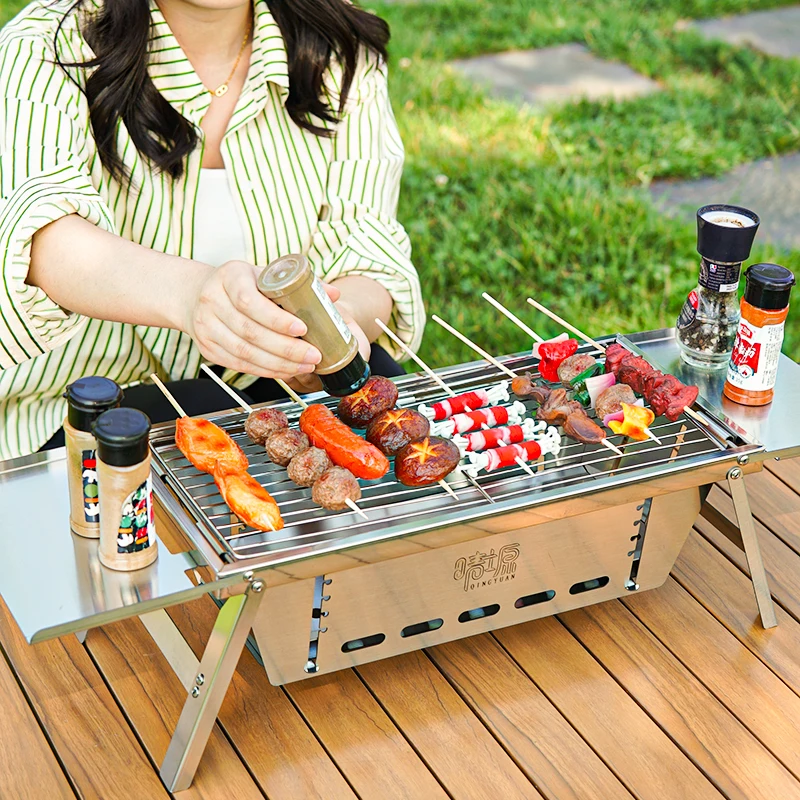 Portable Folding BBQ Grill Stoves Outdoor Camping Picnic Stainless Steel Detachable Home Charcoal Firewood  BBQ Stove Utensils