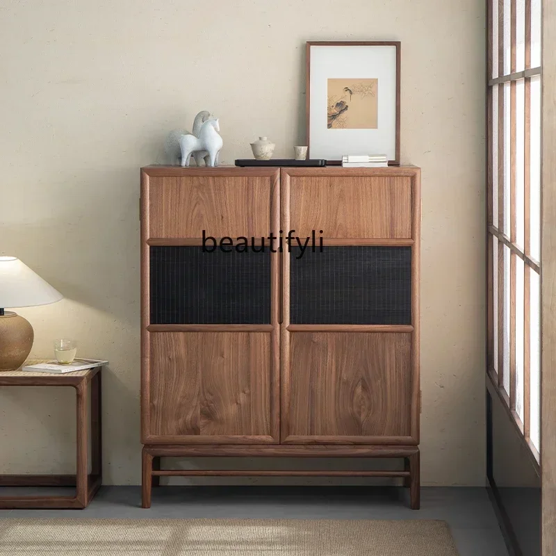 

A57 New Chinese black walnut porch solid wood dining side shoe cabinet storage living room locker