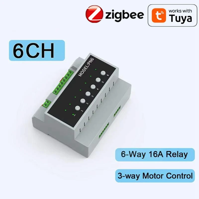 Tuya Smart Zigbee 6CH وحدة تبديل التتابع وحدة التحكم عن بعد في الأجهزة تدعم التحكم في المحرك ثلاثي الاتجاهات