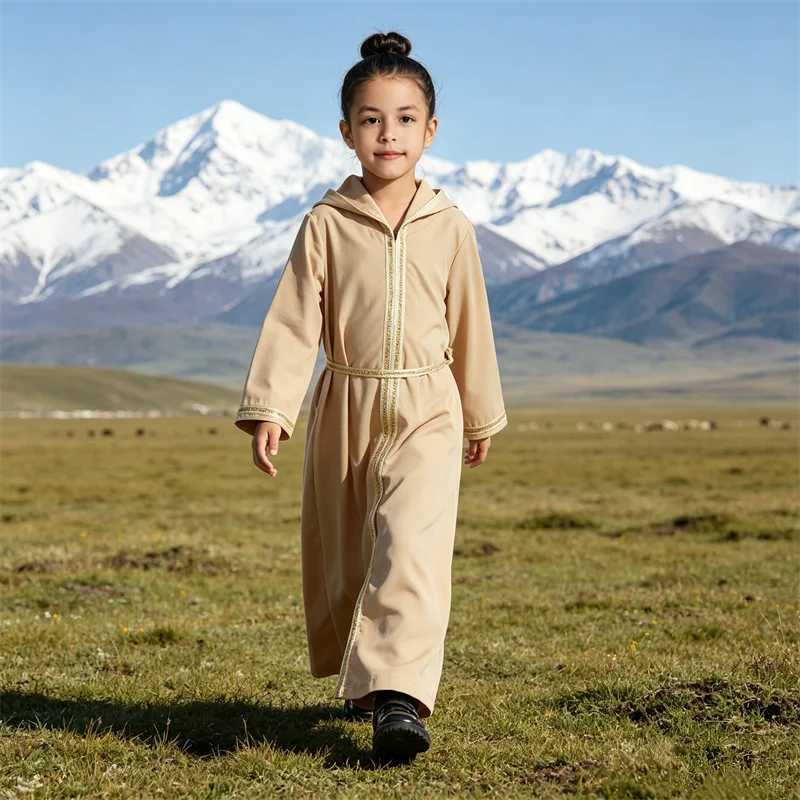 

Girls Hooded Dress Morocco Kids Kaftan Muslim Child Jalabiya Dubai Turkey Robe Saudi Arabic Caftan Abaya Islam Clothing Djellaba