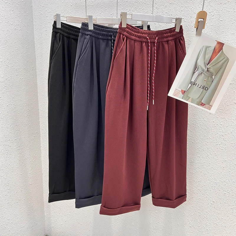 

plus Size 300 Pou Women's Casual Harlan Sport Pants High Waist Nine Points Loose Fit Straight Leg Sweatpants Autumn Winter