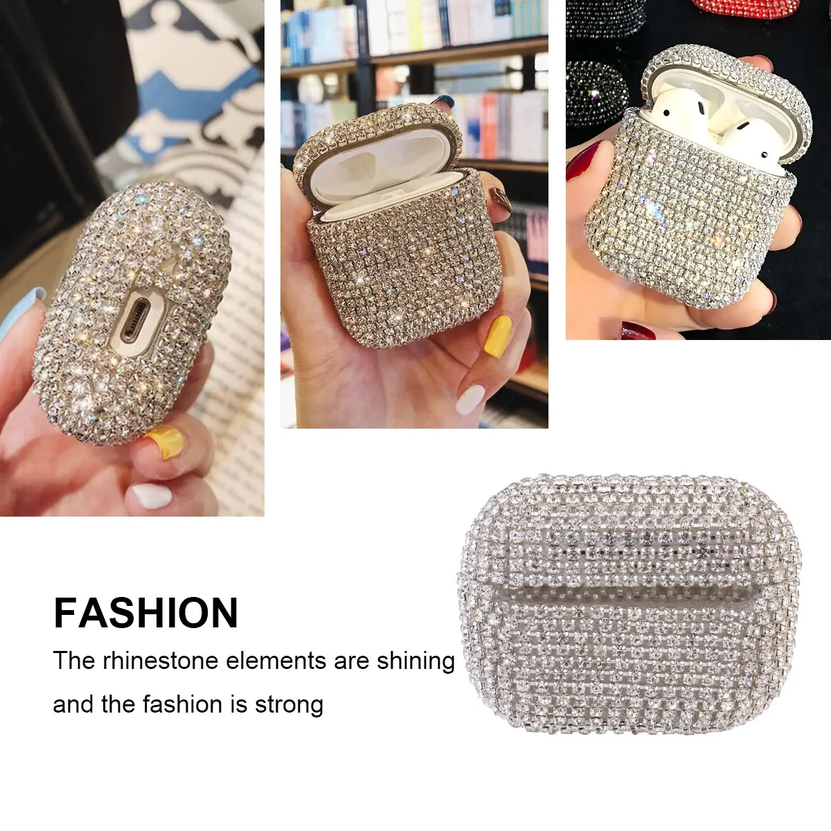 

Luxurious Case Shiny Glitter Bling Diamond Compatible Wireless Headphones Pink PC Portable Audio Device