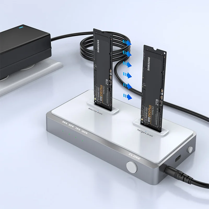 Hard Drive Cloning Enclosure One-Click Offline Cloning, Dual-Slot M.2 NVMe SSD External Enclosure, 10 Gbps, Supports 2×8 TB