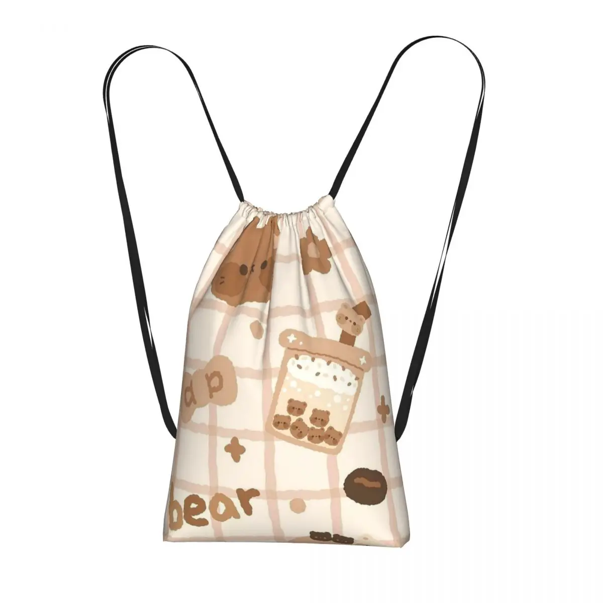 

Cute Bear Coffee Dessert Pattern Backpacks Portable Drawstring Bags Storage Bag Book Bags for Travel School