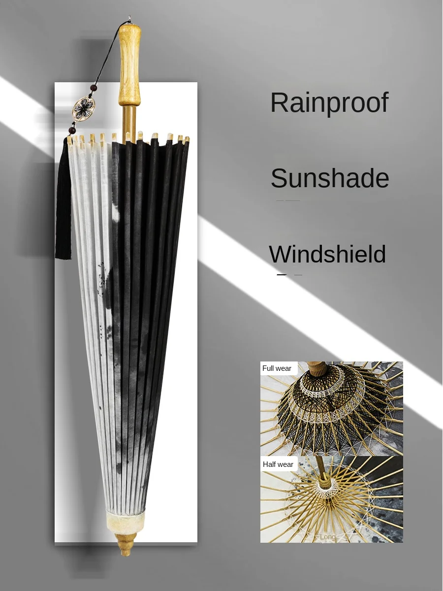 Ink Oil-paper Umbrella Rainproof Sunscreen Traditional Handmade Hanfu Men's Film Television Props Cosplay Chinese Style Parasol