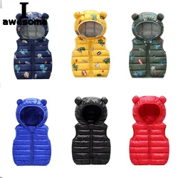 2022 Autumn Children Warm Down Vest Baby Cotton Waistcoat Winter Kids Outerwear Vest Children Clothing Boys Girls Hooded Jackets