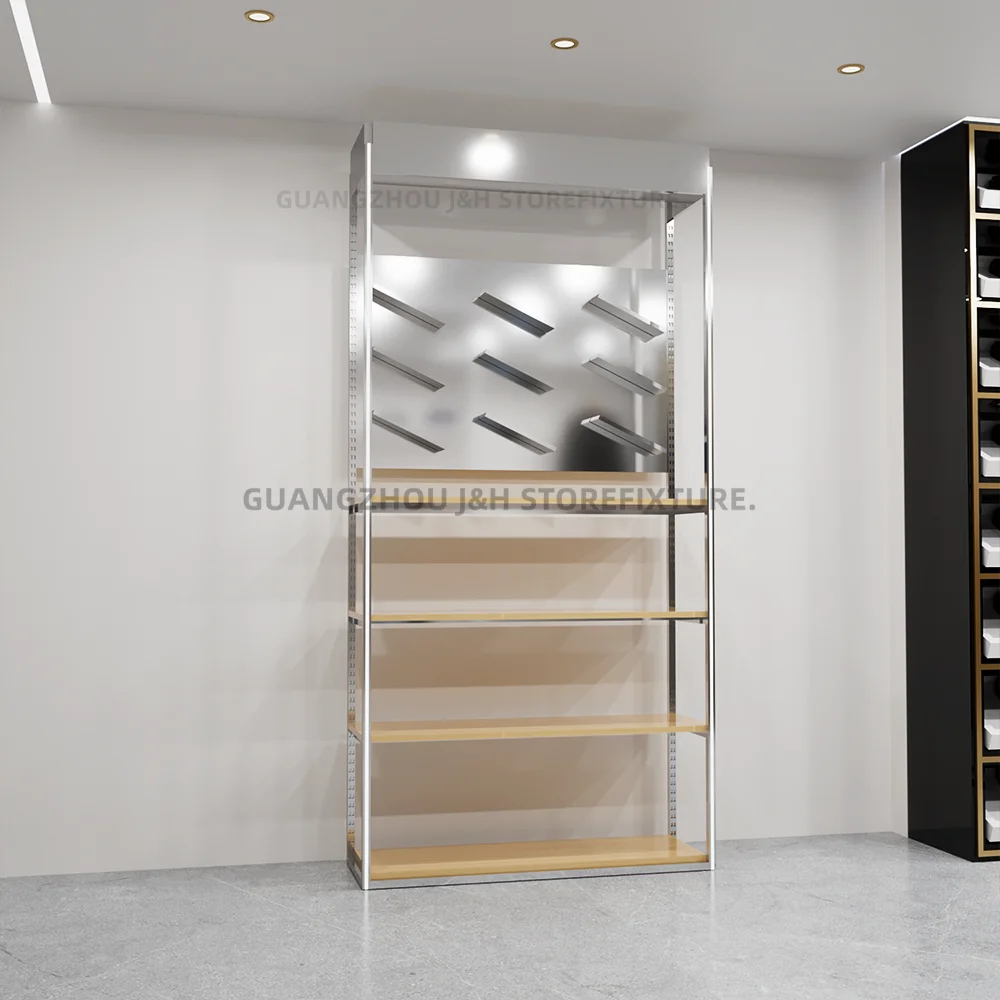 Custom. Custom. Custom.4-Tier Schoenenrek Roestvrij Stalen Schoen Led Organizer Mdf Schoenenwinkel Gepolijste Plank Verstelbare Holde
