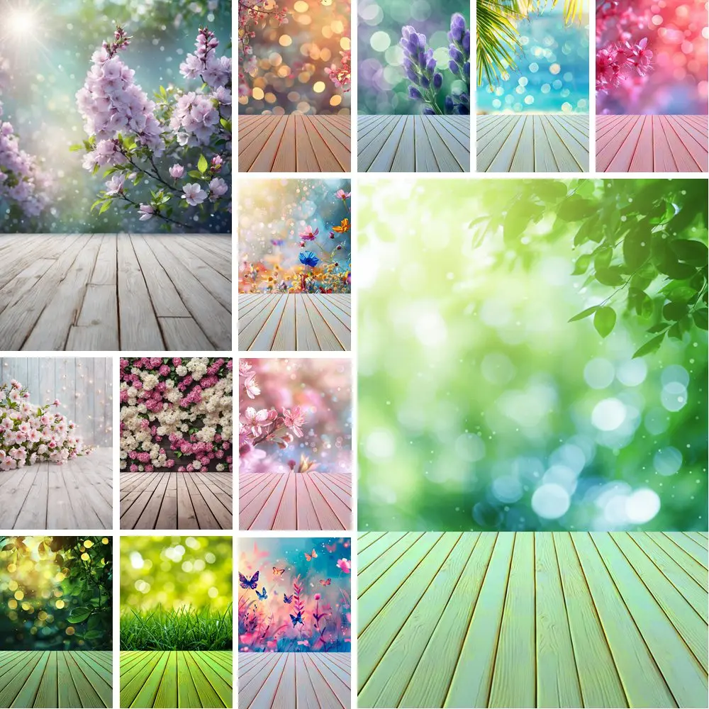 

MOON.QG Flower Grass Photo Studio Backdrop Birthday Portrait Photograph Background Brick Shimmer Wooden Board Shooting Back Drop