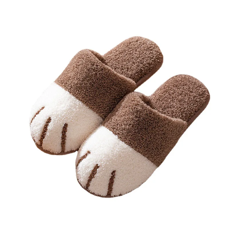 Cute Cartoon Cat Paw Warm Slippers Women Men Indoor Floor Flat Shoes Spring Autumn Winter Home Cotton Plush Zapatos Mujer