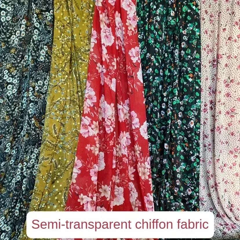 Thin Floral Flower Pattern Chiffon Fabric Printed By Meters for Skirts Dresses Sewing Summer Translucent Cloth Soft Comfortable