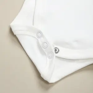 Recém-nascido Branco Manga Curta Onesies, Roupas de Bebé Menino, Casual Cozy Home Clothes, Bonito Toddler Romper, 0 a 24 meses, Atacado, Novo 10 principais vendas roupas de bebe no atacado - №3