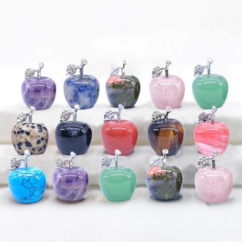 1PC Mini Apple Statue Natural Healing Crystal Stones Carved Figurine Home Room Ornament Christmas New Year Jewelry Decor Gift