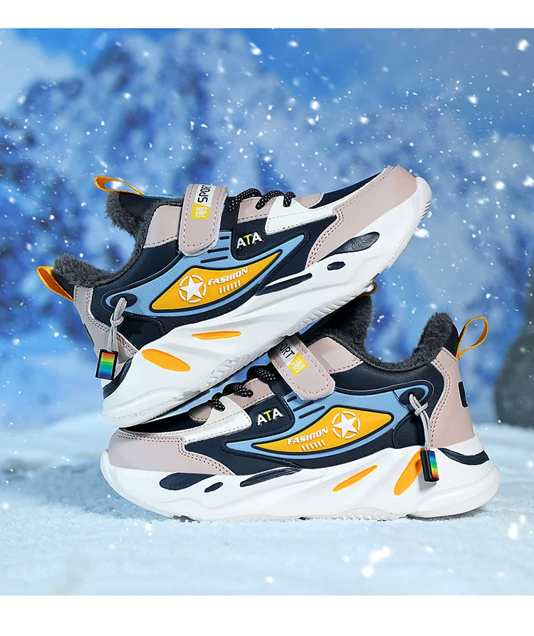 Leichte, mit Fleece gefütterte Winter-Sneaker für Kinder, Jungen und Mädchen, warme, rutschfeste Freizeitschuhe für den Außenbereich, bequeme Sportschuhe für Kinder. – Detail 13