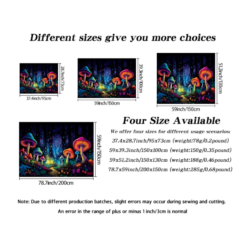 1pc Fluorescent mushroom forest planet black light tapestry, UV neon light tapestry, room wall decoration tapestry - Detail 1