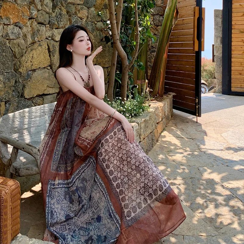 n Sle Vaion Dr Long Skirt Boho Chic Desert Ethnic Print Beachside Sundr Polyester Fabric No Sve