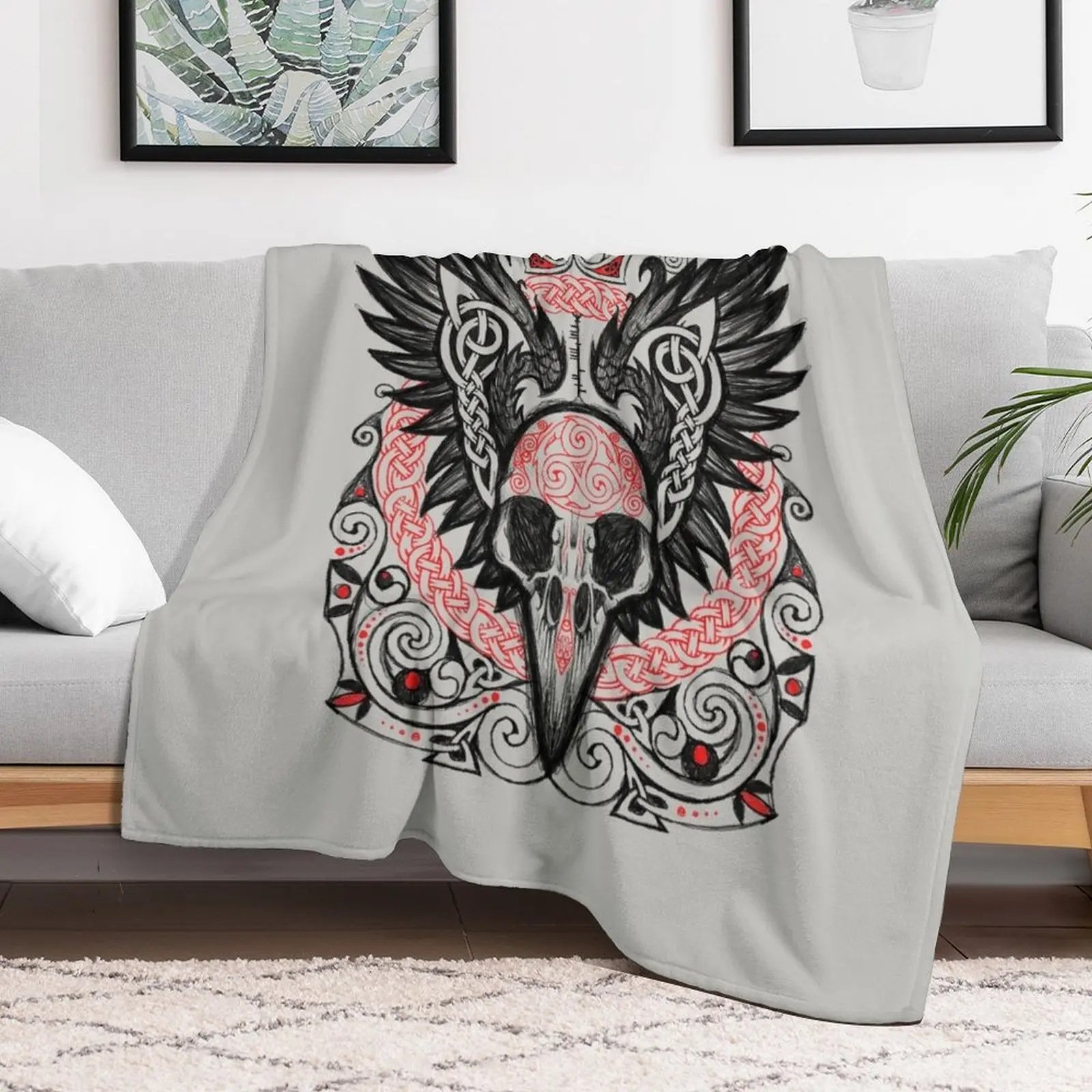 Badb Catha (Battle Crow) Throw Blanket Cozy Sofa Blanket for TV Watching Napping