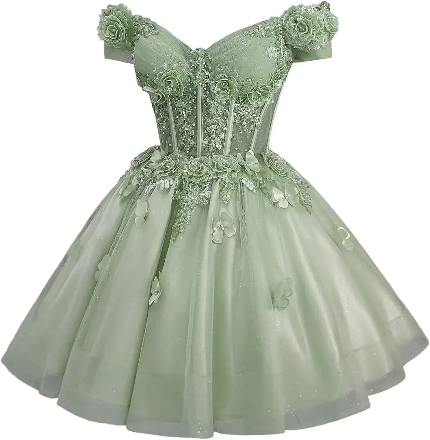 Shiny Tulle Homecoming Dress Cocktail Wedding Guest Gown 2026 Off Shoulder Short Prom Dress Custom image 4