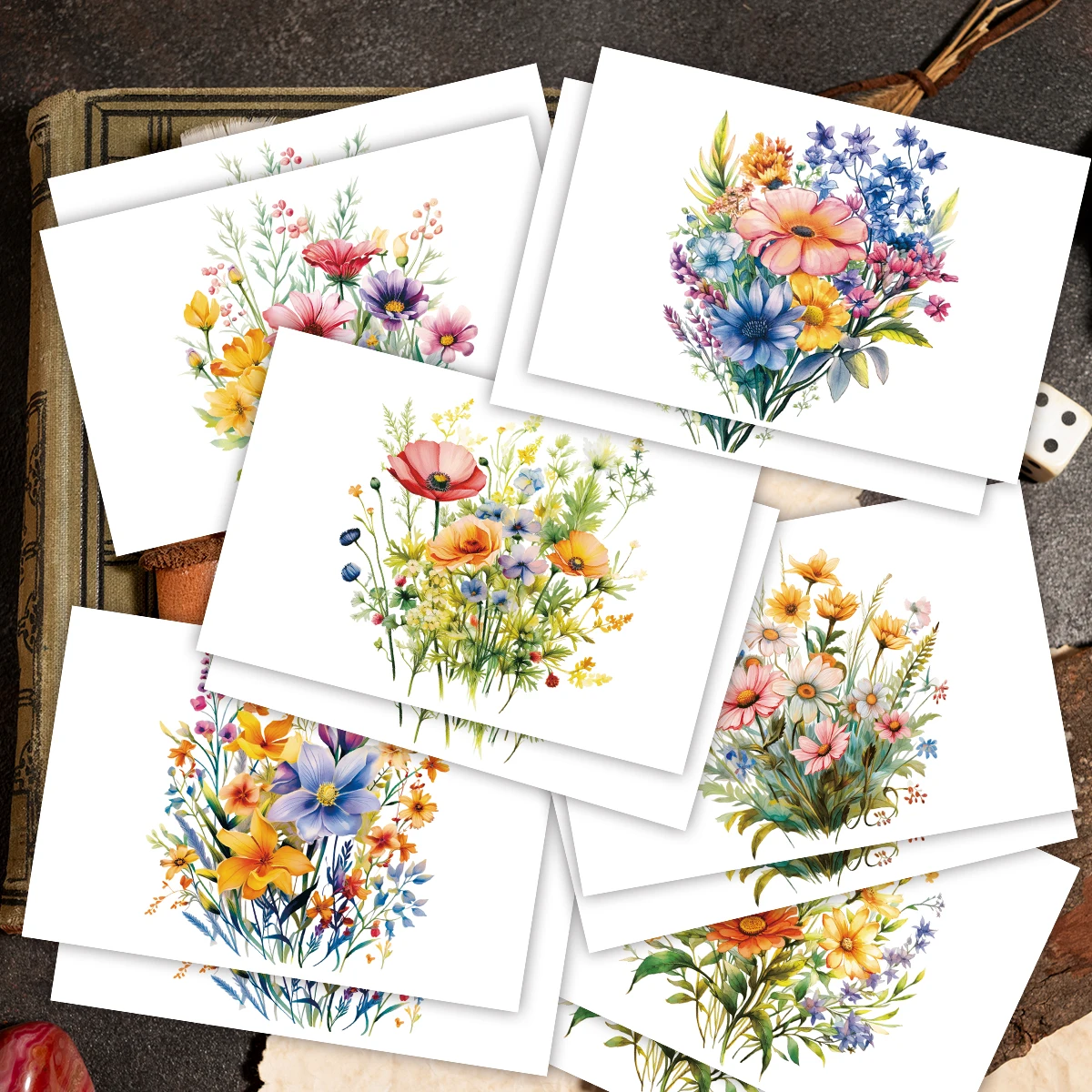 12 tarjetas de felicitación con diseño de flores Retro con sobres, tarjetas de notas de flores silvestres para cumpleaños, día de la amistad, regalo de felicitaciones