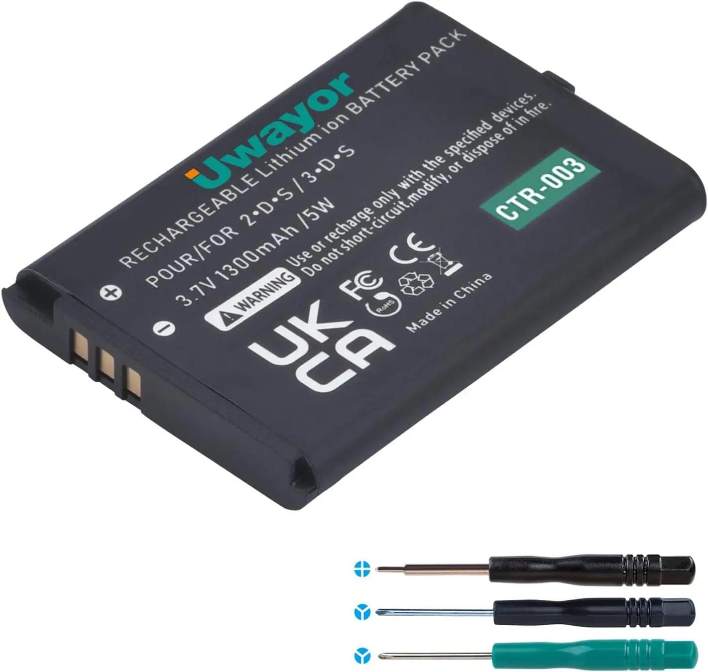 

UWayor CTR-003 Battery Compatible with 2DS 3DS New 2DS XL Game Console, 1300 mAh 3.7V with Tool Kit (Not for New 3DS and 3DS XL)