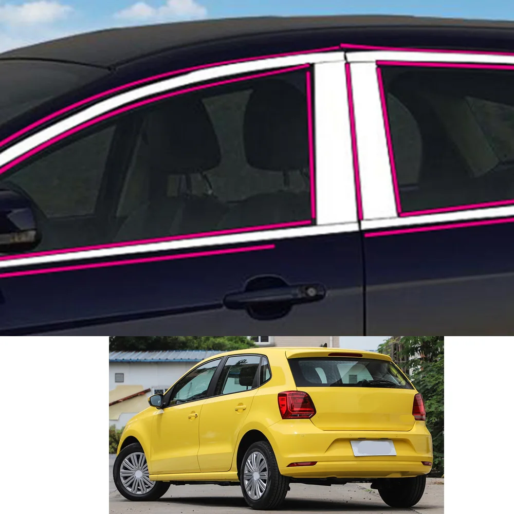 

For VW Volkswagen Polo Hatchback 2014 2015 2016 2017 2018 Car Sticker Garnish Pillar Window Middle Strip Trim Frame Hoods