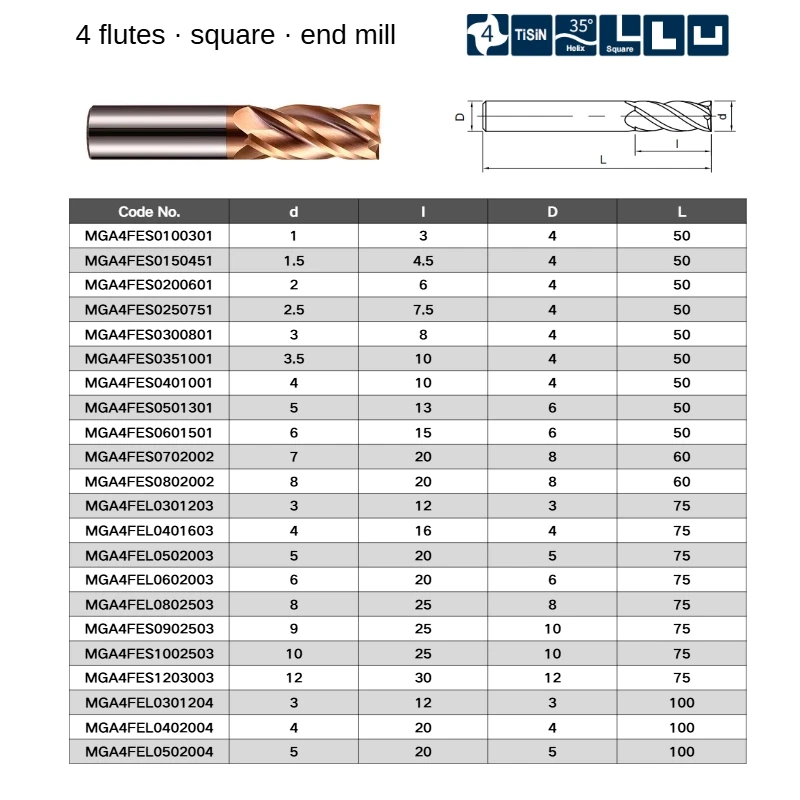 Endmills HRC 58 CNC Carbide End Mill  Steel Cutter 4 Flutes 6 8 10 12 16 20 mm Router Bit Metal Cutter Milling Tools