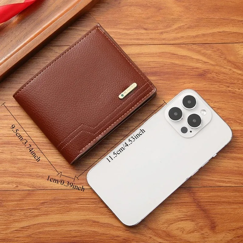 شخصية مخصصة اسم Bifold محفظة قصيرة عادية ليتشي منقوشة جلد ناعم رجل المحفظة متعددة فتحة للبطاقات بولي PU محفظة جلدية