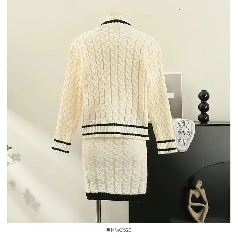 Women Winter Set Casual Long Sleeved Knit Tops Skirt Set Loose Sweater and High Waist Bodycon Mini Skirt Fall Preppy Style Suit