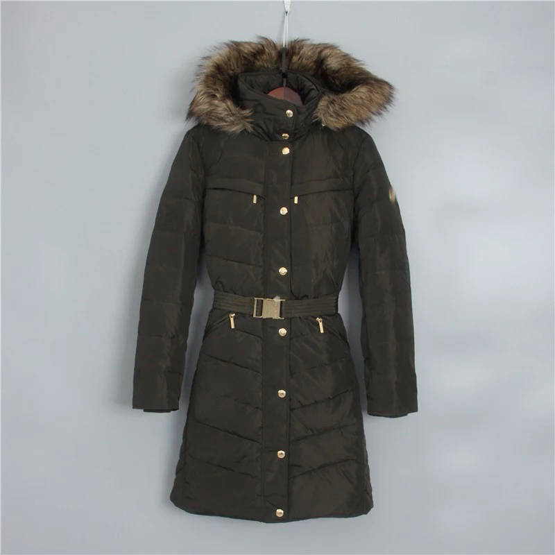 Plus Size Damen Herbst Winter Weiß Du Down Jaet Kapuzenpelzkragen Gürtel Mittellanger gepolsterter Mantel Thiened Commute Sle