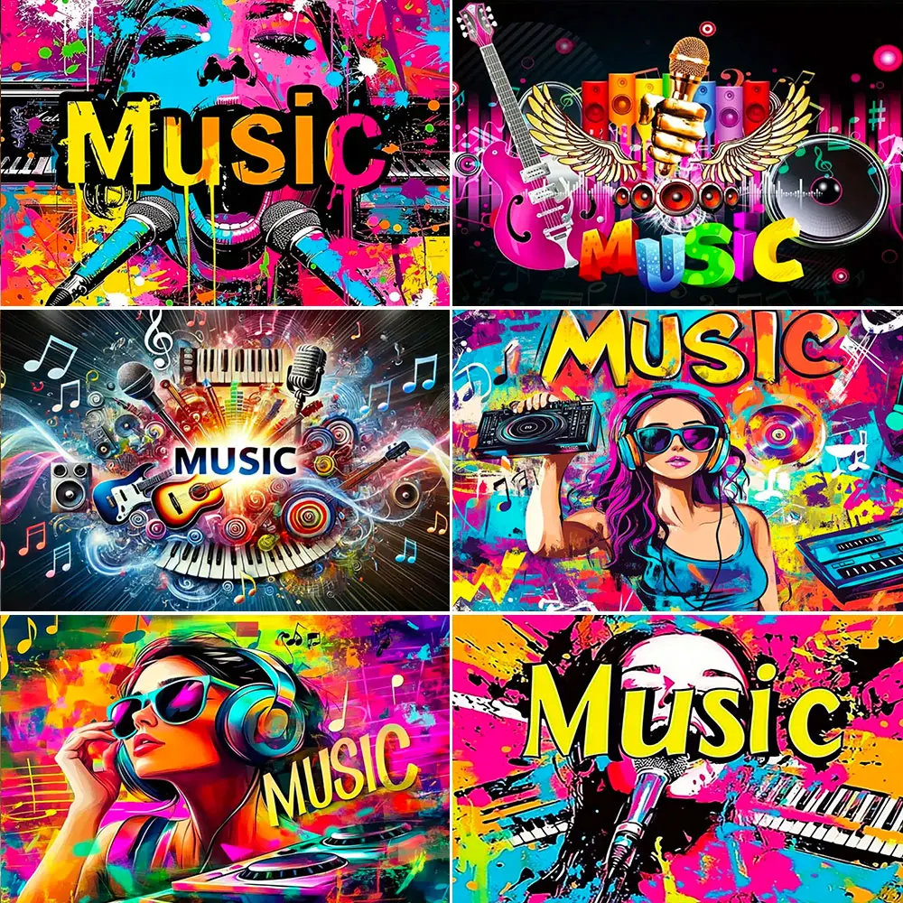 Music Party Happy Birthday Backdrops Disco Let's Glow Decoration Banner Abstract Photo Shoot Background Shine Stage Props Custom