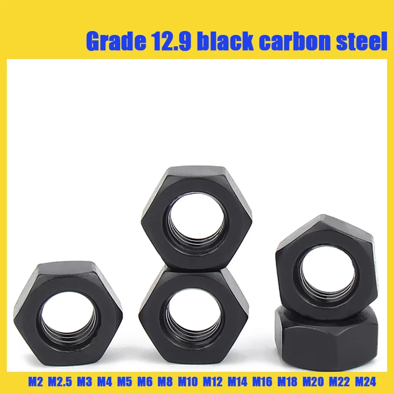 

M2 M2.5 M3 M4 M5 M6 M8 M10 M12 M14 M16 M18 M20 M22 M24 Hex Nuts Grade 12.9 Black Carbon Steel Metric Hex Nuts