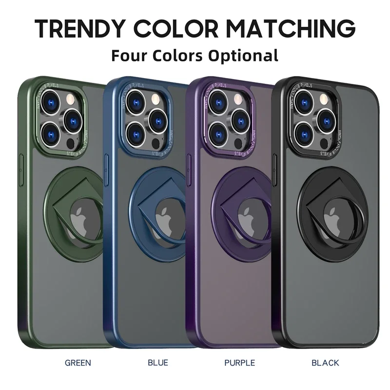 Luxury Magnetic Bracket Case For iPhone 15 14 13 12 11 Pro Max 14 Plus XS Max XR 8 7 Translucent 360 Rotating Ring Holder Cover