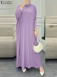 ZANZEA Fashion Autumn Maxi Dress Women Long Sleeve Solid Kaftan Muslim Sundress Elegant Casual Loose Dubai Abaya Hijab Vestido