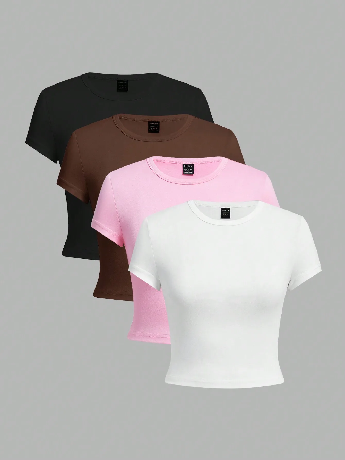 4 camisetas cortas de manga corta ajustadas para mujer, camisetas informales con cuello redondo para trajes de verano