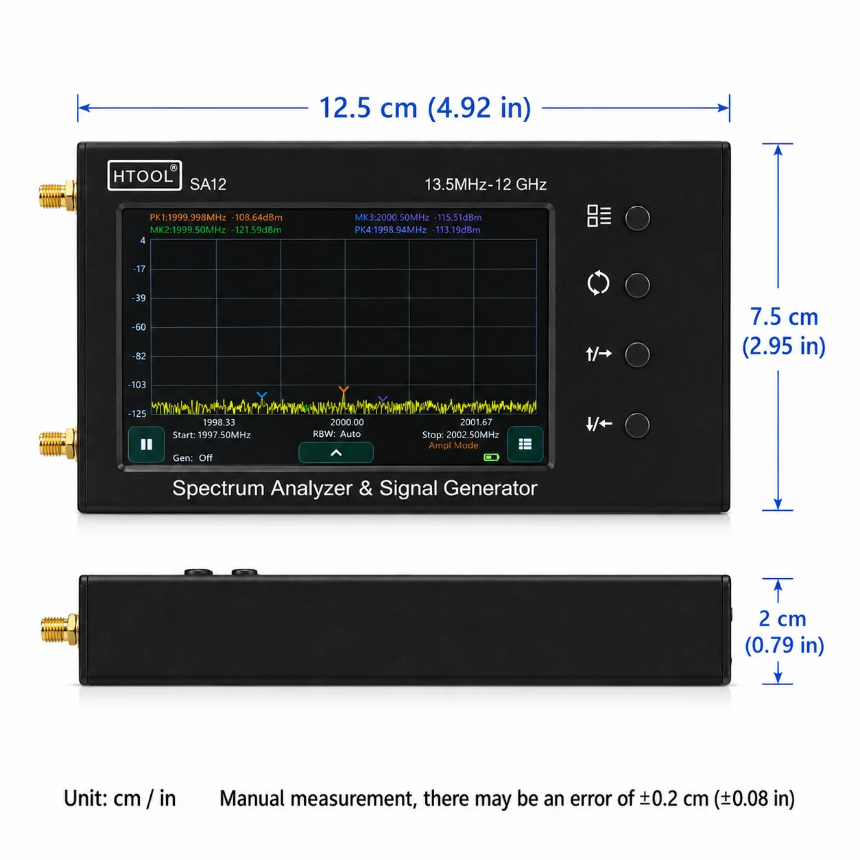 12G Spectrum Analyzer with Signal Generator 2‑in‑1 13.5MHz‑12GHz Noise Floor as Low as ‑120dBm with HT8 Log-Periodic Antenna