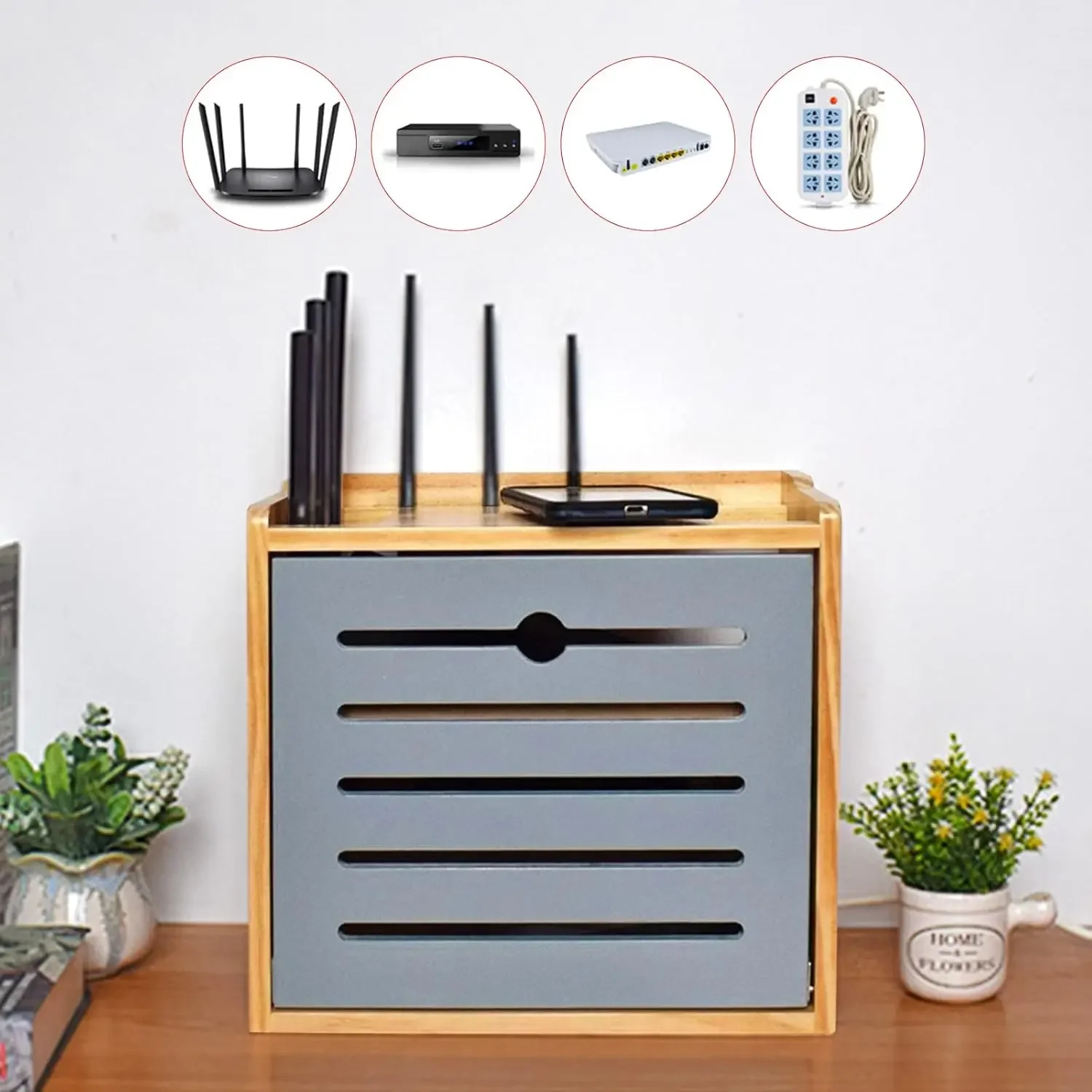 واي فاي راوتر صندوق تخزين جدار الجرف خشب متين إمدادات الطاقة ضوء القط التوصيل صف محور مجلس التشطيب صندوق تخزين مكتبي #4