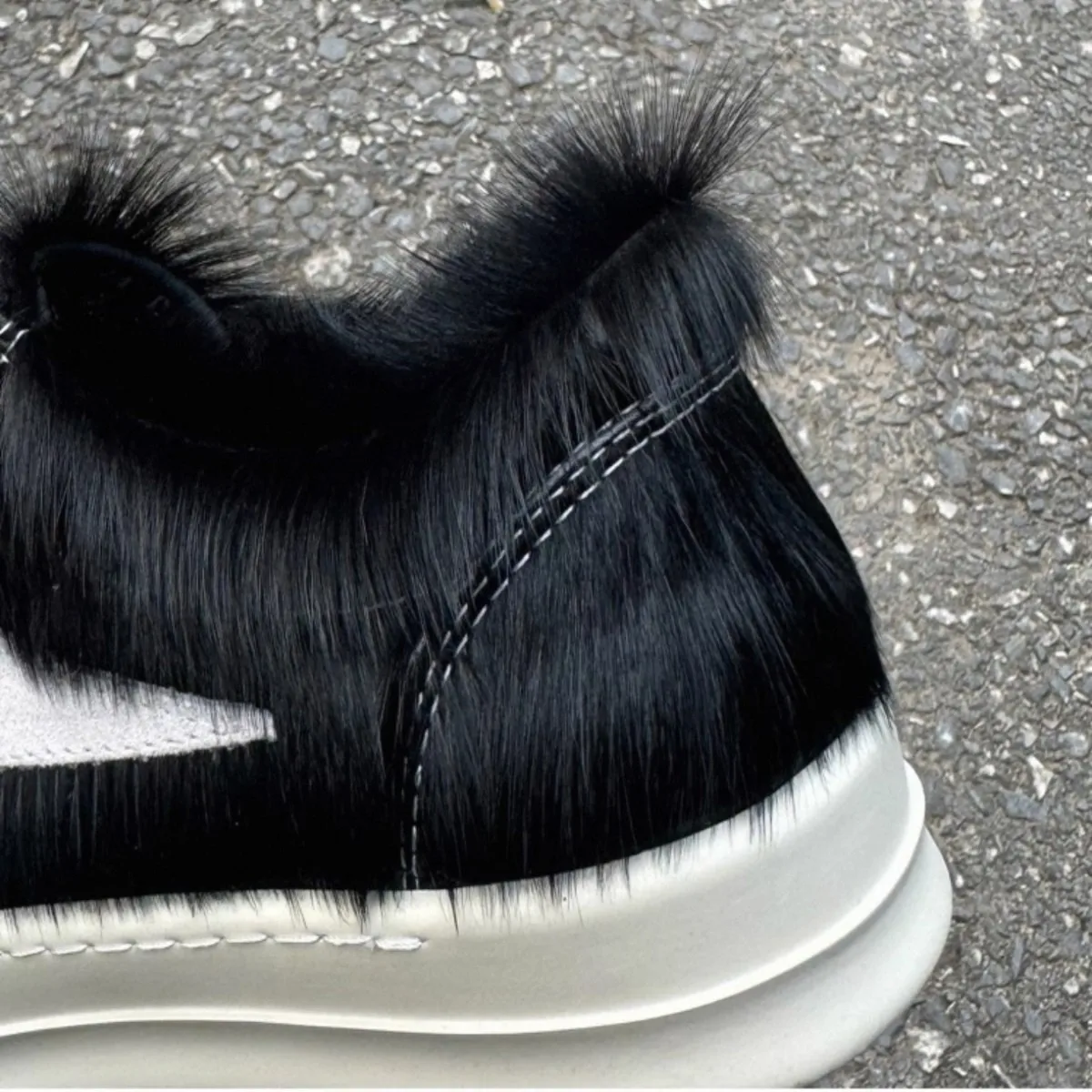 

Ro Luxury Men Ankle Black Horsehair Boots Women Sneaker Horse Hair Low Top Shoe White Leather Casual Shoes Zipper Sneakers