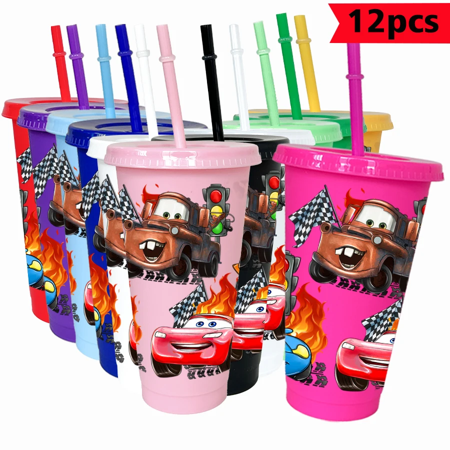 

12 pcs/pack Disney, Lightning McQueen, Racing 26oz Colored Plastic Tumbler Birthday Party Drinking Utensils Juice Coffee Mug