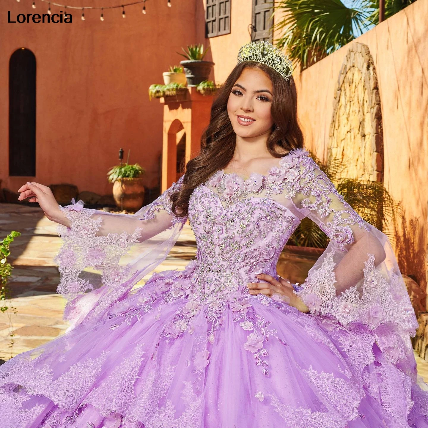 Aangepaste Lila Quinceanera Jurk Baljurk 3D Kant Applique Kralen Tiered Corset Sweet 16 Vestidos De 15 Años YQD833