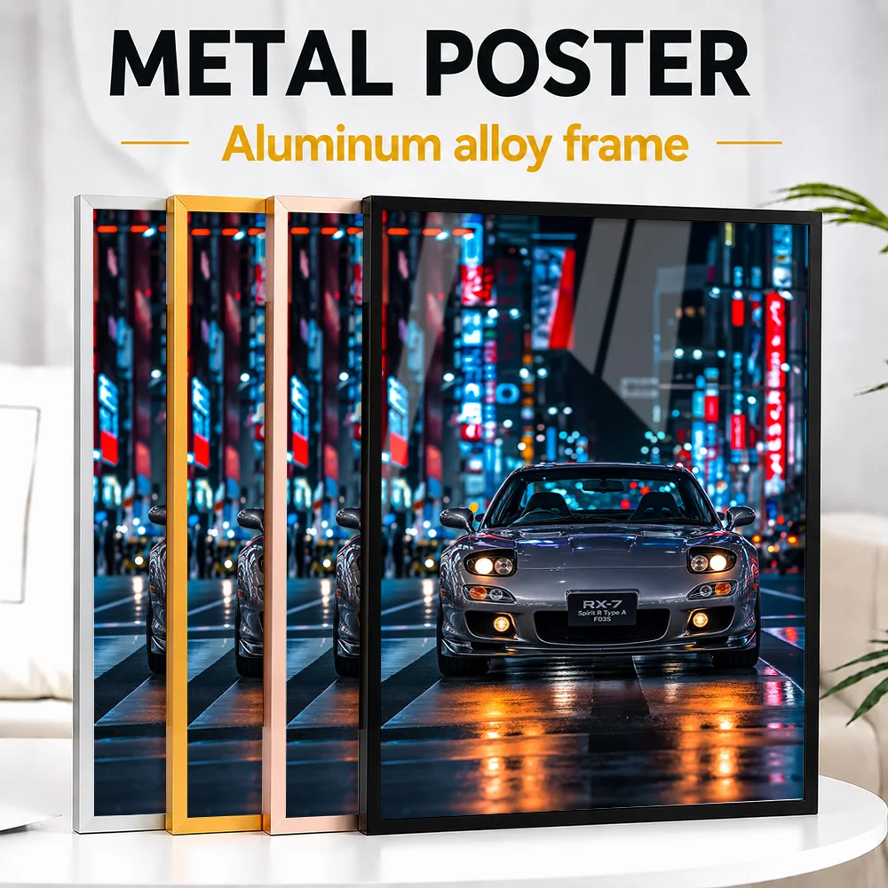 Japanese RX-7 Spirit R Type A FD3S Titanium Grey Metallic Sports Car Framed Metal Print Customized Track Wall Art For Garage