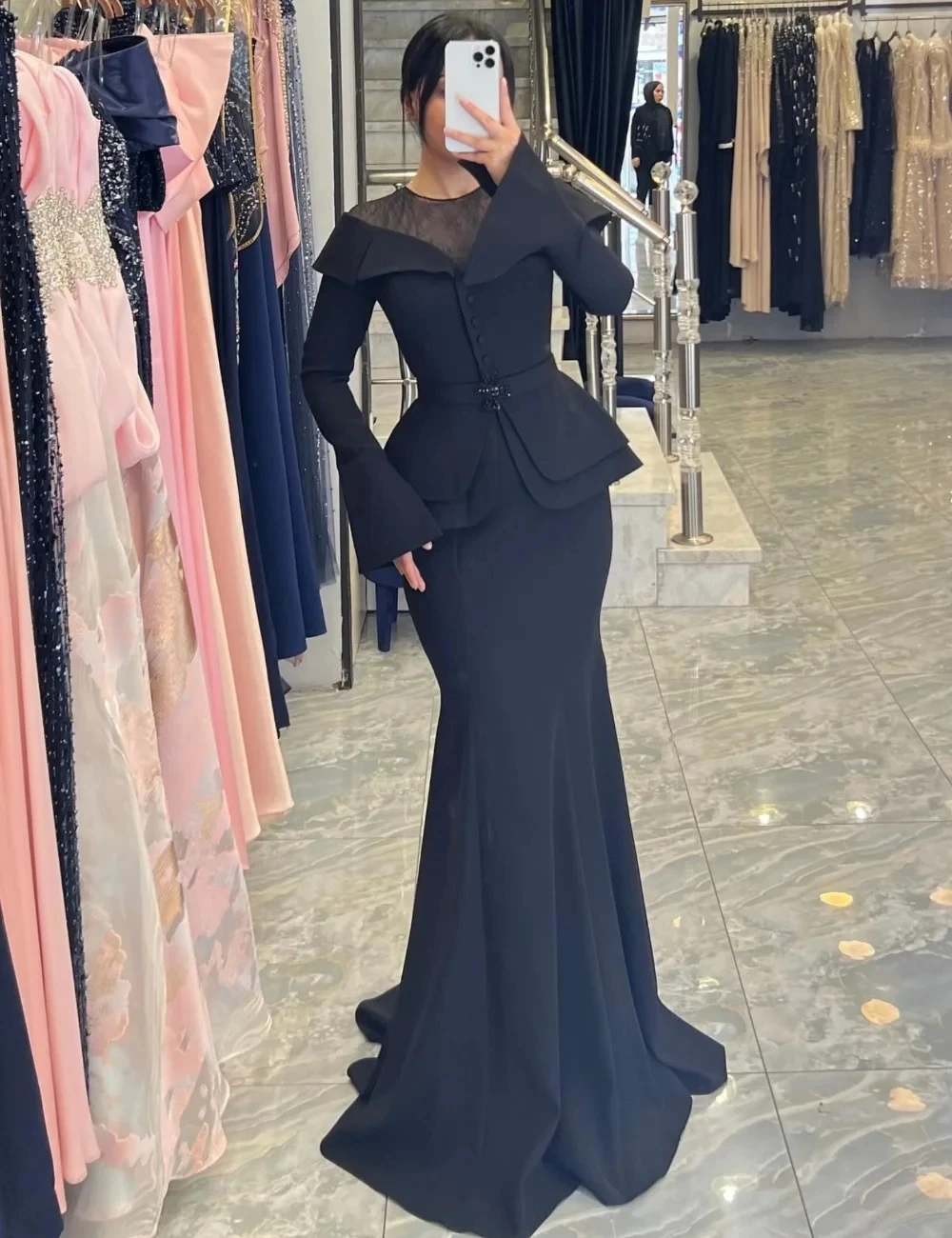 

Customized Fashion Jersey Pleat Sequined Sash Trumpet Jewel Long Evening Dresses Luxury 2025 Sizes Available
