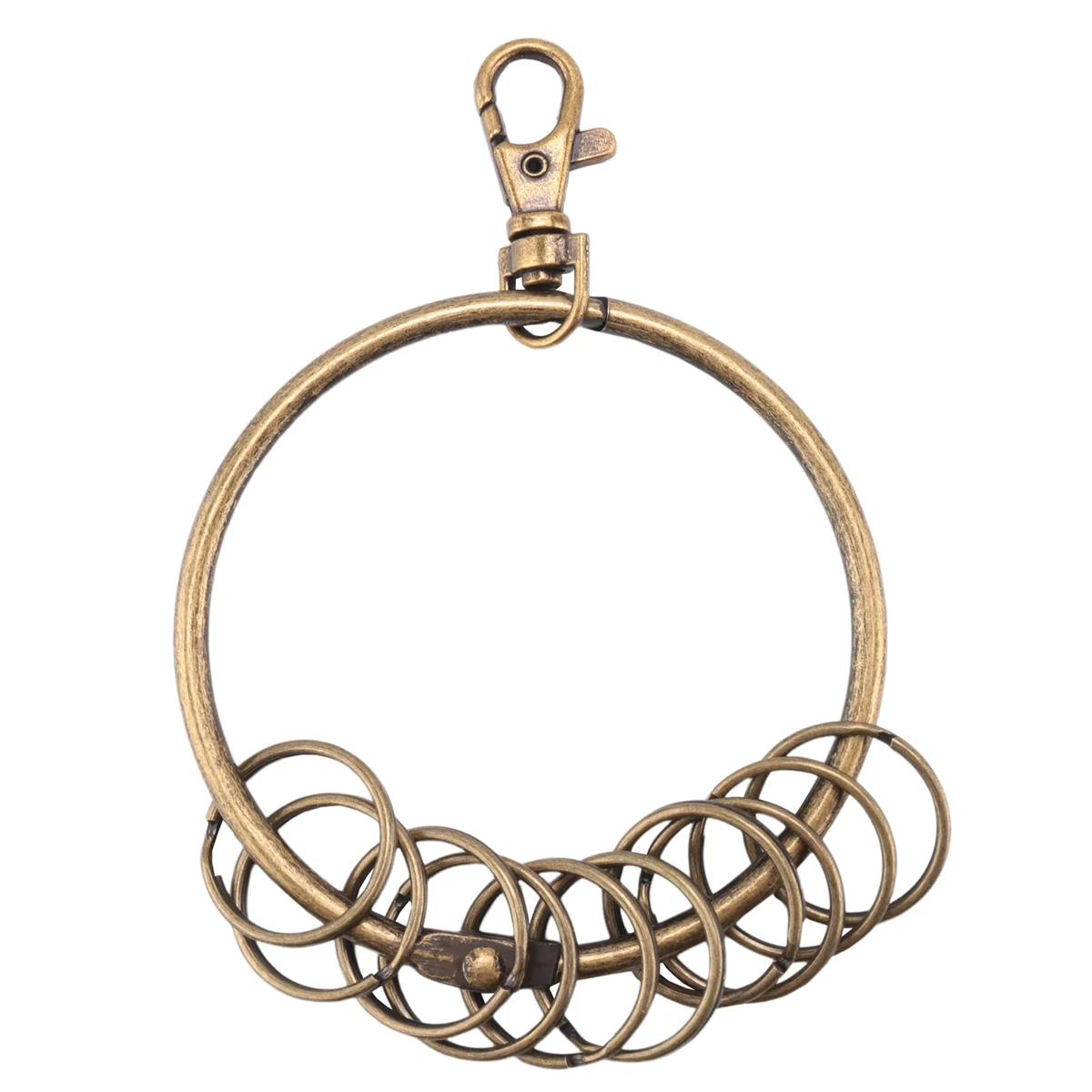 Продажи! Брелок для ключей с карабином бронзового тона, 10-петли, брелок для ключей, кольцо 7,6 см