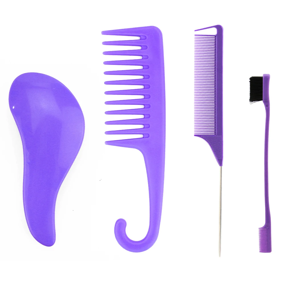 Wholesale Price T T Detangling Hair Brushes Rat Tail Comb Edge Brushes 4 Pcs Comb Set With Pvc Boxes